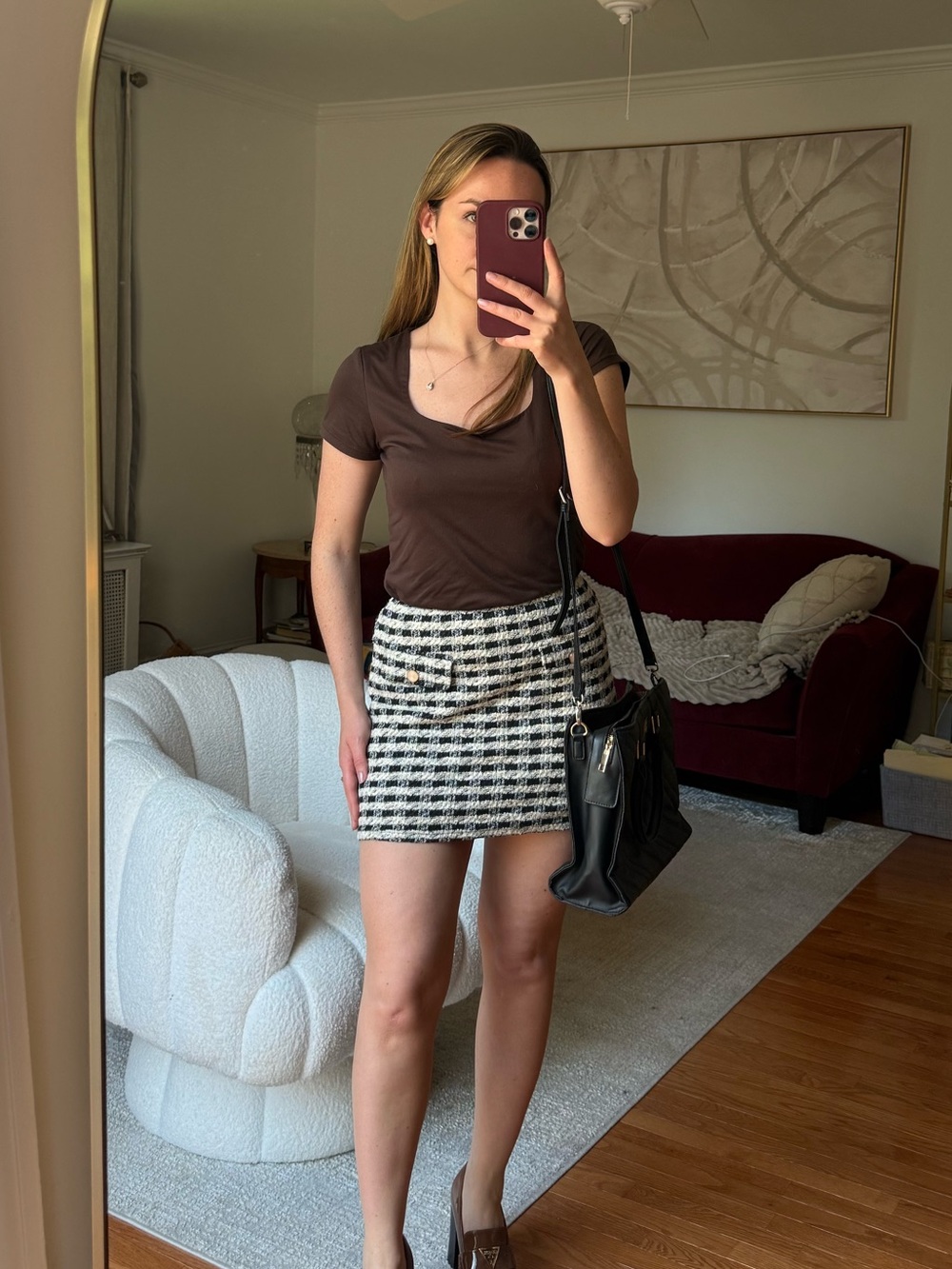 Chic Black and White Checkered Skirt